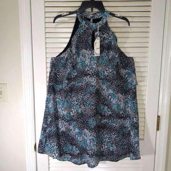 Entro Mini Dress Tunic Size Medium Lined Sleeveless Floral Design Length 34" NEW - Picture 1 of 16